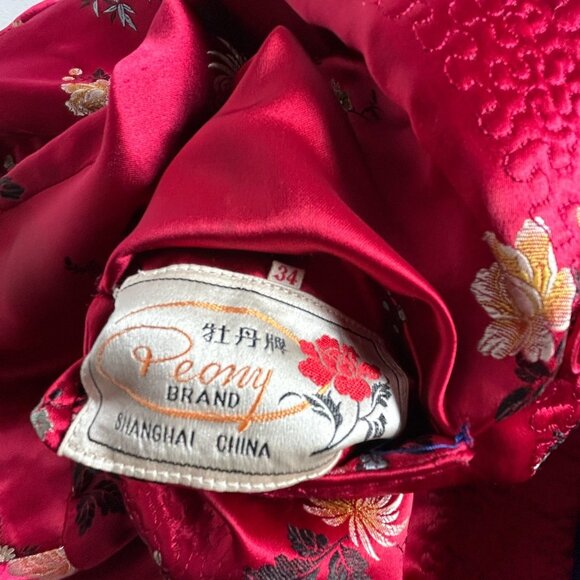 Peony Brand Womens Reversible Quilted Jacket 34 Jacquard Chinese Silk Floral Red - Picture 6 of 9